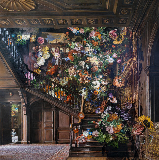 "Cloud flora and stairs" 153cmx153cm ,Oil on canvas